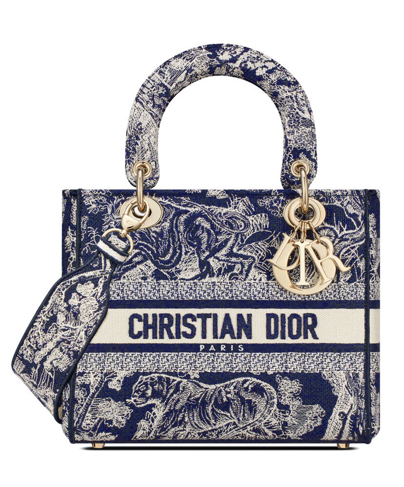 Christian Dior Medium Lady D Lite Canvas Bag Dark Blue